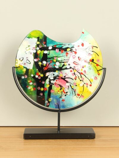 Vaas – Multicolor – Glas – Bloesem op standaard – 37x31x10 cm